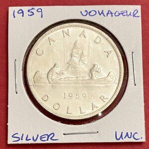 Incredible 1959 Canada Uncirculated Silver $1 Dollar Coin!